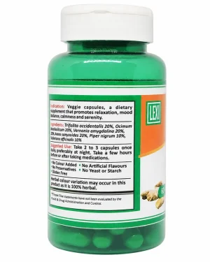 Lexi StrexClear bottle label showing the product indication, six botanical ingredients, suggested use and free-from statements.