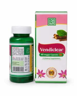 Lexi Vendiclear 60 veggie capsules bottle and carton, front view