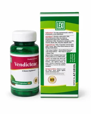 Lexi Vendiclear bottle and carton showing the rear product information panel