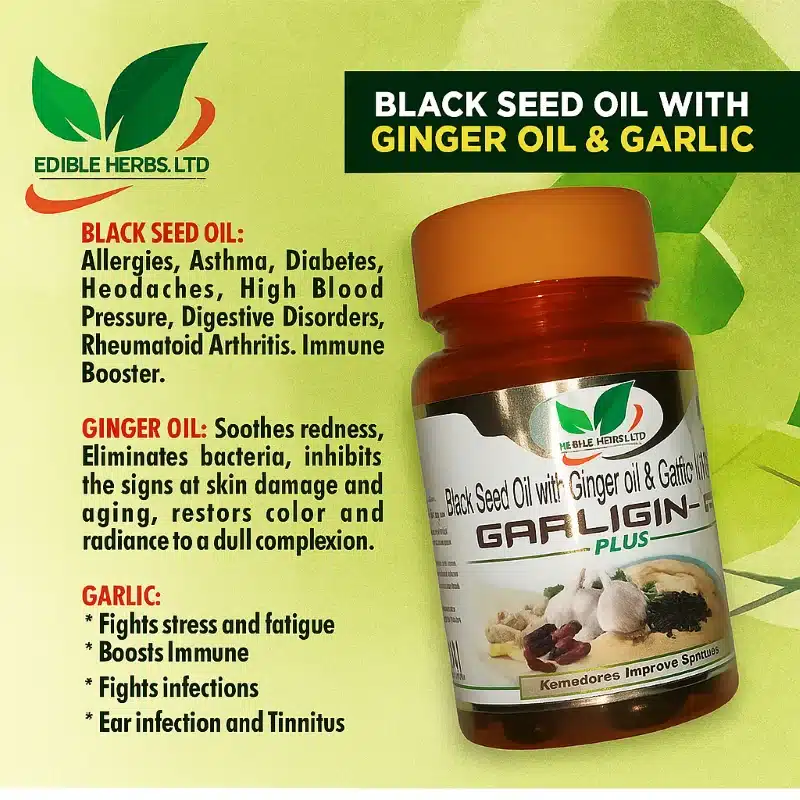 Edible Herbs Garligin-K — Black Seed Oil With Garlic &Amp; Ginger Oil — Immune &Amp; Heart Support — 60 Softgels - Recs-Medix Edible herbs garligin-k – herbal blackseed, ginger, and garlic immune booster