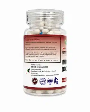 Edible Herbs Immune Booster capsules bottle label showing suggested use directions and product details