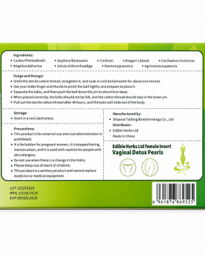 Edible Herbs Vadetox Vaginal Detox Pearls back label ingredients and directions