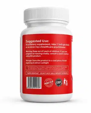 Ediherb Coenzyme Q10 back label showing suggested use warnings storage and certifications