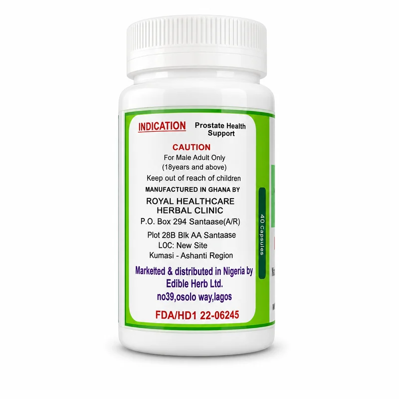 Ediherb Pros – Prostate &Amp; Urinary Health Support – 40 Capsules - Recs-Medix Ediherb pros bottle showing indication prostate health support and manufacturer details