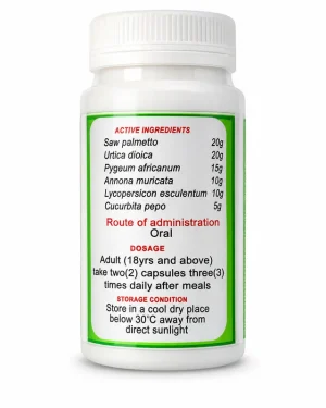 Ediherb Pros supplement bottle showing ingredients and dosage for prostate support