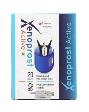 Front view of Symbiotica Xenoprost Active 20-capsule carton for men’s prostate and urinary wellness support