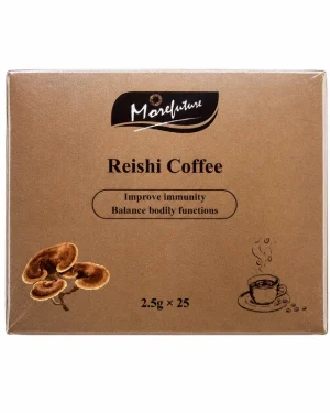 MoreFuture Reishi Coffee 2.5g x 25 sachets Ganoderma mushroom coffee front packaging for immune wellness and body balance