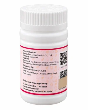 Back label of Kasly Phytoestrogen Tablet showing manufacturer and marketer details and NAFDAC Reg. No. A7-0520L.