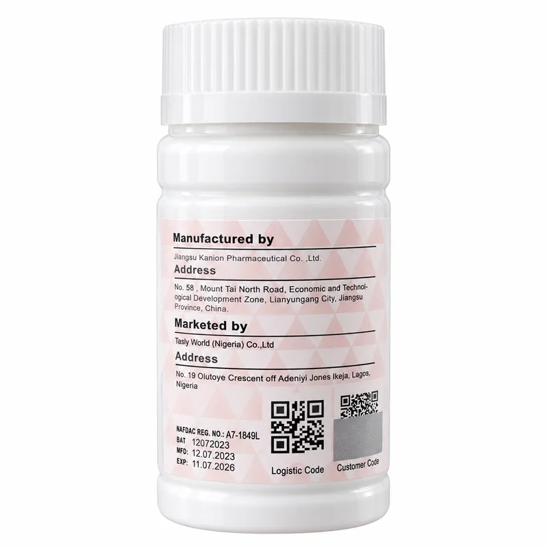 Kasly Tongbi Capsule – Herbal Joint &Amp; Mobility Support – 420Mg – 60 Capsules - Recs-Medix Kasly tongbi capsule side label showing nafdac reg. No. A7-1849l, manufacturer jiangsu kanion pharmaceutical, and tasly world nigeria marketing information.