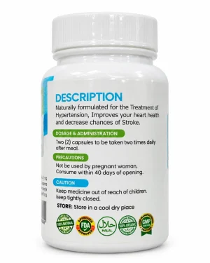 TRION Cardioxin 60 capsules bottle showing dosage directions, pregnancy precaution, caution, storage instructions and certification marks.