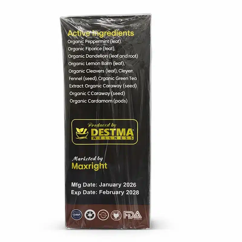Mitoma Herbal Tea – Weight Management &Amp; Digestive Support – 30 Tea Bags - Recs-Medix Mitoma herbal tea ingredients panel listing nine herbs by destma wellness, herbal wellness tea for digestive comfort and weight management.