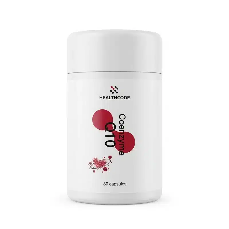 Coenzyme Q10 – Heart &Amp; Antioxidant Support – 400Mg – 30 Capsules - Recs-Medix Healthcode coenzyme q10 400mg, white bottle with red label showing 30 capsules, coq10 supplement for daily antioxidant and immune support.