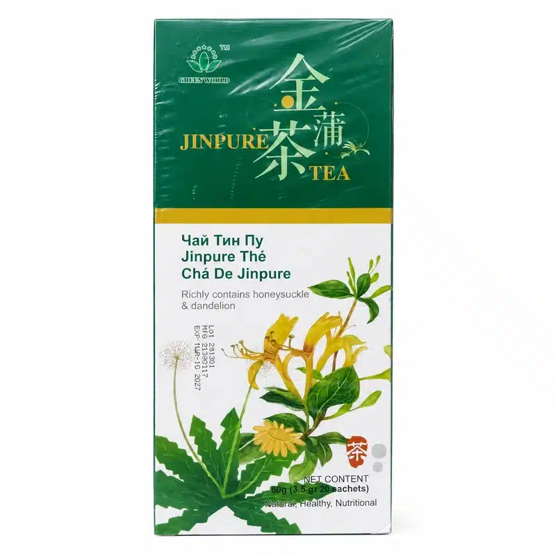 Green World Jinpure Tea – Immune &Amp; Respiratory Support – 3.5G – 16 Sachets - Recs-Medix Green world jinpure tea, green box of 16 honeysuckle and dandelion herbal sachets, for daily immune and respiratory wellness support