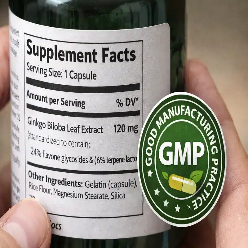 How To Choose Safe Herbal Supplements Online: A Complete Buyer'S Guide - Recs-Medix Supplement facts label showing active ingredients, excipients, and gmp certification mark