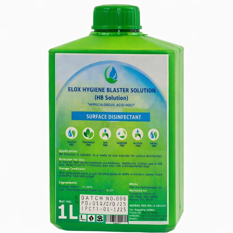 Elox Hb Solution – Hypochlorous Acid Disinfectant – Water &Amp; Surface Hygiene – 1L - Recs-Medix Elox hb solution surface disinfectant 1l – nafdac no. A-101315, hocl formula by elox bio-technologies