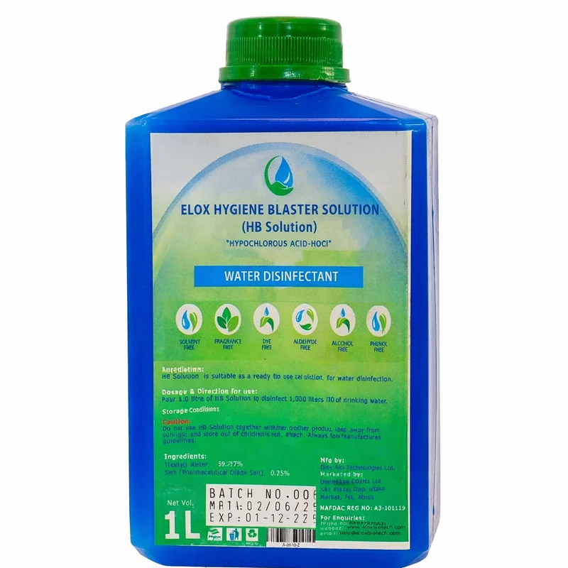 Elox Hb Solution – Hypochlorous Acid Disinfectant – Water &Amp; Surface Hygiene – 1L - Recs-Medix Elox hb solution water disinfectant 1l – nafdac no. A3-101119, hocl formula by elox bio-technologies