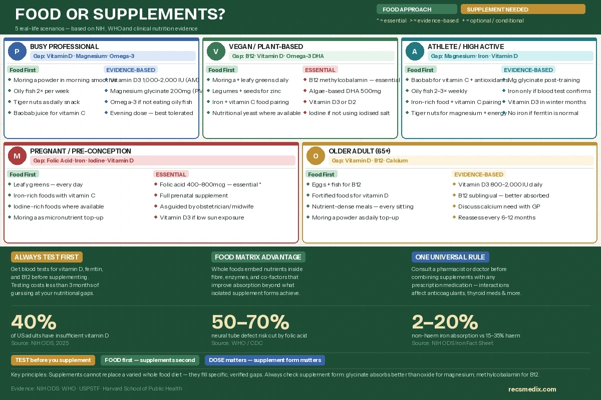 When to use supplements vs food in real-life scenarios vegan pregnancy athlete nutrition guide