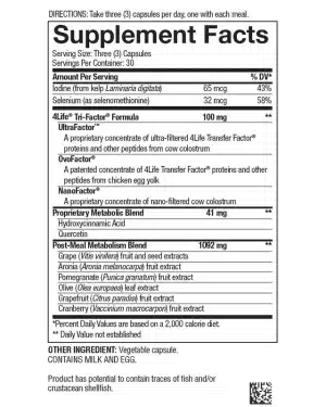 4Life Transfer Factor Metabolite capsules laid out as part of a daily supplement routine