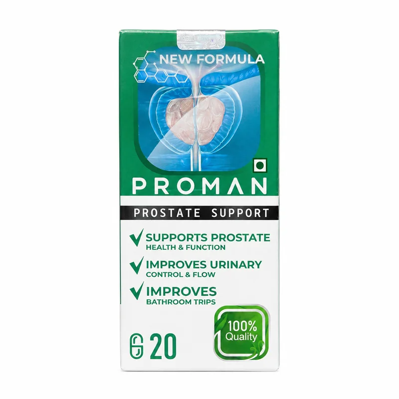 Proman Prostate Support – Beta-Sitosterol &Amp; Lycopene – 20 Capsules - Recs-Medix Proman prostate support 20 vegetarian capsules front carton with beta-sitosterol and lycopene formula