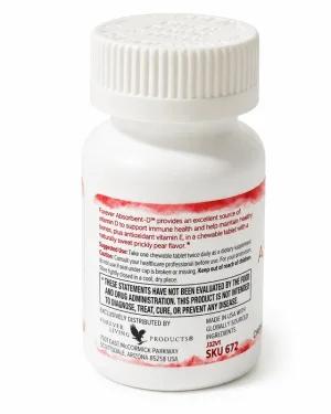 Forever Absorbent-D back label showing suggested use, cautions, and Forever Living Products manufacturer details