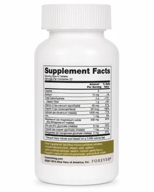 Forever Calcium supplement facts panel with calcium, vitamin D, magnesium and zinc
