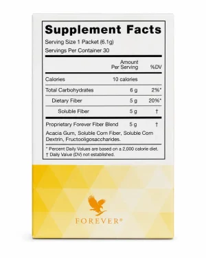 Forever Fiber supplement facts showing 5g soluble fibre per serving