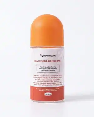 Healthcode Deodorant roll-on 50ml with orange cap and 48H Protection label for long-lasting freshness.
