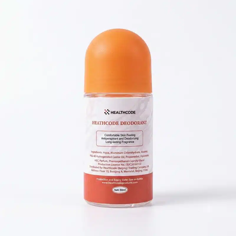 Healthcode Deodorant – 48-Hour Odour &Amp; Sweat Protection – 50Ml Roll-On - Recs-Medix Healthcode deodorant roll-on 50ml with orange cap and 48h protection label for long-lasting freshness.