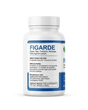 HealthGarde FiGarde back label showing benefits, directions for use and precautions for women's wellness support.