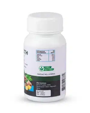 HealthGarde FiGarde ingredient panel showing Green Tea, Monk Pepper, Moringa, Ginger and Dandelion per capsule, with NAFDAC number.