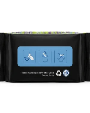 Kedi 7-Layer Sanitary Pad Night disposal instructions showing pad removal, bin disposal and do not flush guidance.