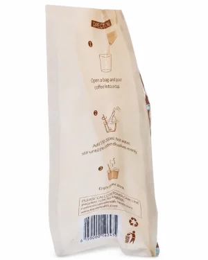 Side view of Kedicafe Instant Coffee with Ginseng Extract pack showing the three-step hot-water preparation directions.