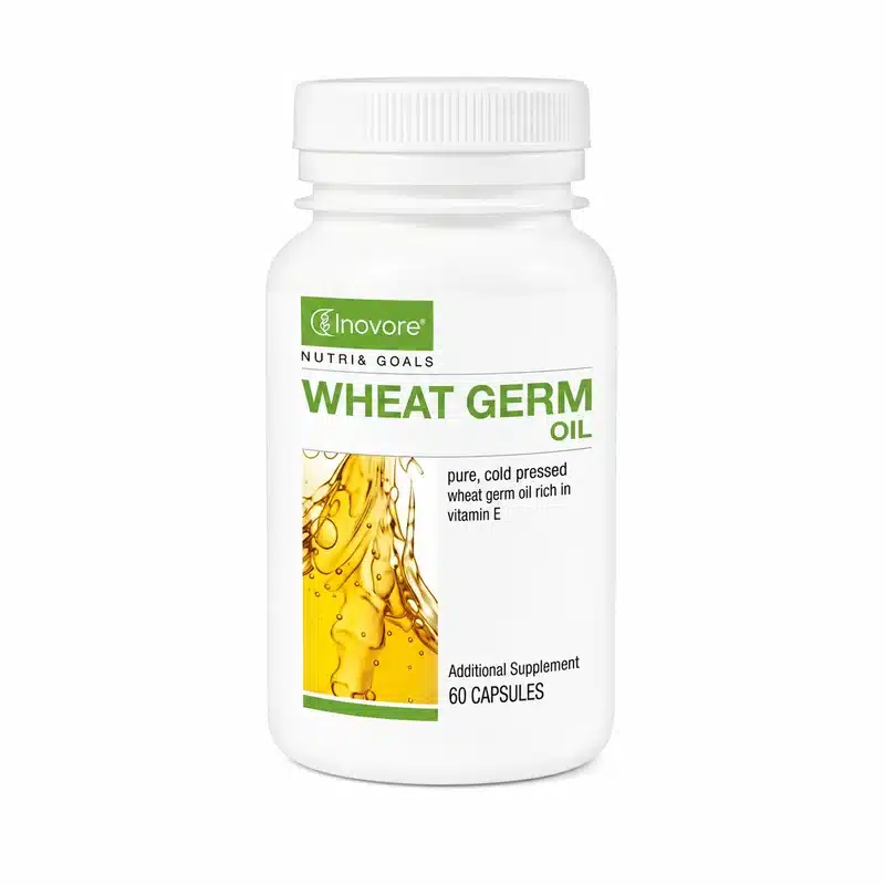 Neolife Wheat Germ Oil — Antioxidant Support — 730Mg — 60 Capsules - Recs-Medix Neolife wheat germ oil back label showing 730mg wheat germ oil, 57 iu vitamin e, daily dosage and nafdac registration details.