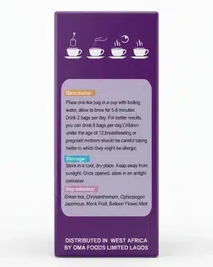 ZIZA Lung Flush Tea carton showing brewing directions, storage instructions and ingredients