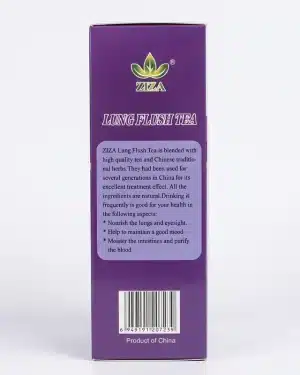 ZIZA Lung Flush Tea product information panel with barcode and country of origin